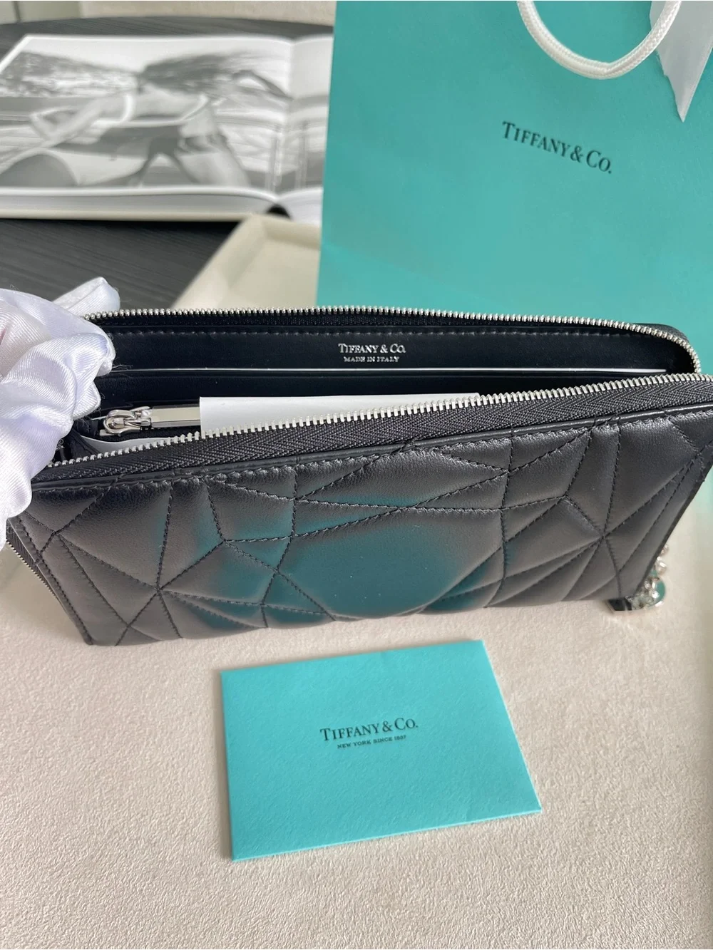 Tiffany & Co. Return to Tiffany Black Padded Lambskin Zip Around Wallet NWT $690